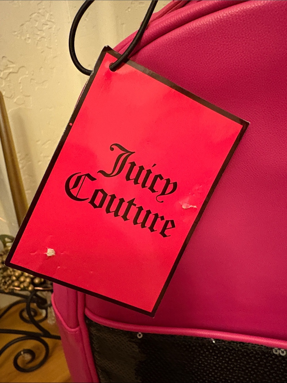 NWT Juicy Couture Hot Pink Backpack with Black Sequin Pocket - Picture 3 of 8